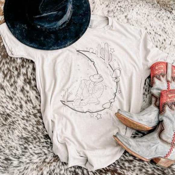Whiskey Kiss Tops - MOON CACTUS COWBOY Handmade Original Hand Drawn Graphic Tee